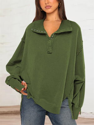 Oversized Side Split Lantern Sleeve Sweatshirt for Women