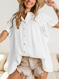 Leisure Button Up Ruffle Short Sleeve Shirt for Women