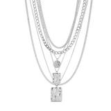 6pcs/Set Square Tag Coin Shaped Pendant Link Chain Necklaces