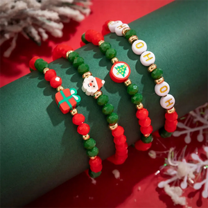 4Pcs/Set Christmas Tree Santa Claus Gift Box Bead Bracelets