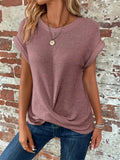 Female Elegant Solid Color Round Neck T-shirts for Summer