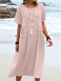 Holiday Solid Color Round Neck Loose Dress for Women