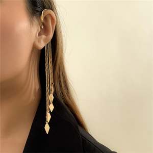 Female Rhombic & Conic Chain Ear Cuffs Tassels Earrings