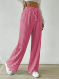 Women's Striped Texture Loose Drawstring Straight-Leg Pants