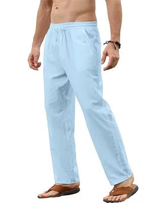 Men's Cotton Linen Elastic Waist Casual Straight-Leg Pants