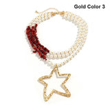 Women's Bohemian Big Star Pendant Imitation Pearl Stone Necklace