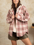 Women's Multicolored Plaid Hooded Coat with Pockets