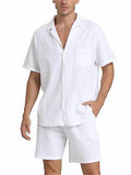 Men's Simple Lapel Collar Short Sleeve Shirt Casual Shorts Sets