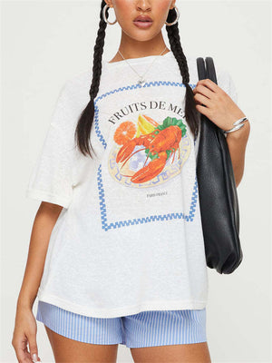 Women's Summer Casual Cartoon Print Round Neck T-shirts