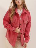 Women's Lapel Chest Pocket Corduroy Coat Long Sleeve