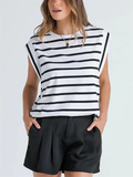 Leisure Round Neck Sleeveless Stripe Shirt for Women