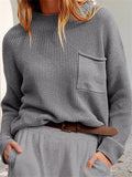 Fashionable Casual Round Neck Pure Color Sweater for Lady