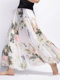 Ladies Flowy Chinese Landscape Floral Print Skirts