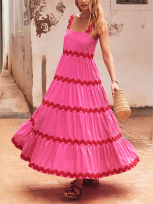 Female Tiered Wave Stripe Strap Dresses