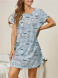 Stylish Printed Women's Crew Neck Nightwear Dresses