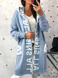 All Sins Letter Contrast Color Hooded Knitted Sweater for Lady