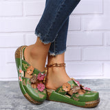 Handmade Flowers Butterfly Print Wedge Heel Beach Sandals for Women