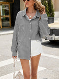 Fashion Oversized Vertical Stripe Button Blouses for Women