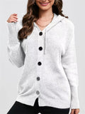 Women's Solid Single-breasted Drawstring Hooded Knitted Sweater