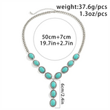 Female Modish Oval Shaped Stone Metal Chain Necklaces