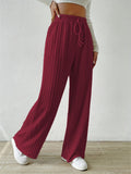 Women's Striped Texture Loose Drawstring Straight-Leg Pants