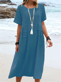 Holiday Solid Color Round Neck Loose Dress for Women