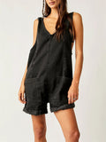 Women's Adjustable Short Denim Jumpsuits with Pockets