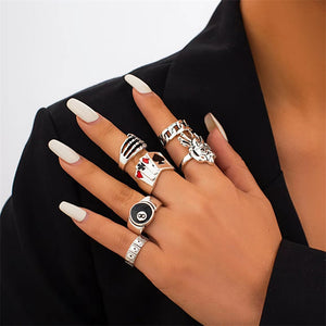 Female Vintage Fashionable Porker Clown Ghost Ring Sets