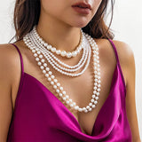 6Pcs/Set French Luxury Layered Imitation White Pearl Necklaces