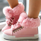 Ladies Faux Fur Lined Round Toe Lace-Up Snow Boots