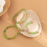 3pcs/Set Jesus Rhinestone Cross Palm Green Evil Eyes Bracelets