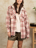 Women's Multicolored Plaid Hooded Coat with Pockets