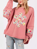 Women's Oversized Crew Neck Floral Patch Sweatshirt