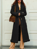 French Style Warm Plush Lapel Faux Suede Overcoats for Lady