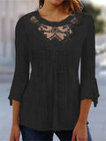 Elegant Lace Splicing 3/4 Sleeve Slim Fit Female Shirt