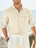 Lapel Double Pockets Casual Vacation Shirts for Male