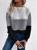 Female Color Contrast Patchwork Round Neck Pullover Sweater