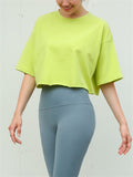 Female Solid Color Round Neck Sporty Cropped T-shirts