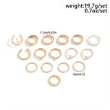 16pcs/Set Sequin Zircon Rhinestone Pearl Rings for Ladies