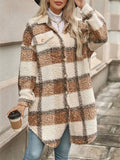 Leisure Contrast Color Plaid Fluffy Coat for Women