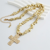 2Pcs/Set Hip-Hop Cross Pendant Acrylic Irregular Beads Necklaces