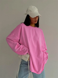 Female Leisure Pink Round Neck Long Sleeve T-shirts