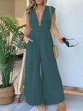 Leisure Wide-legged Deep V Jumpsuit for Women