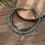 3pcs/Set Turquoise Beads Ox-head & Cactus Pendant Necklaces