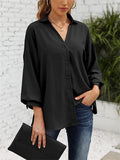 Fashion V Neck Lantern Sleeve Cozy Chiffon Shirt for Women