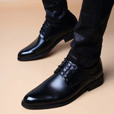 Men's Super Cool Black Pointed Toe PU Leather Dress Shoes