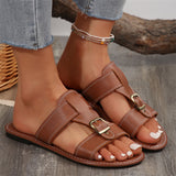 Women's Leisure Metal Buckle Open Toe Roman Slippers