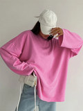 Female Leisure Pink Round Neck Long Sleeve T-shirts