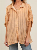 Vintage Vertical Stripe Batwing Sleeve Plus Size Ladies Blouses