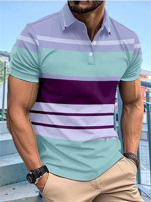 Stripe Contrast Color Short Sleeve Polo Shirt for Men